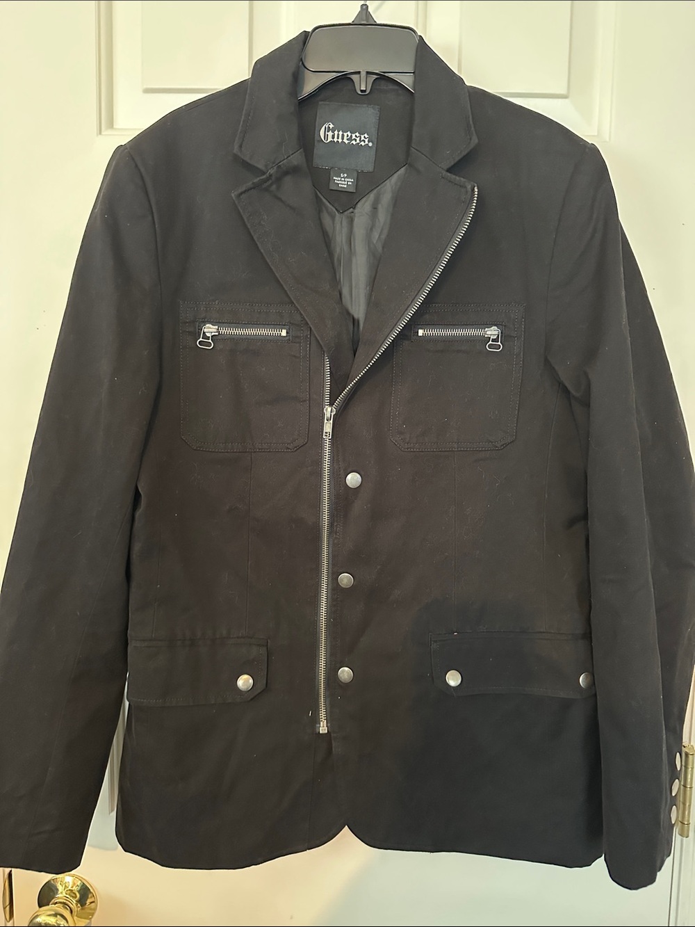 Guess Brushed Cotton Black Zip-Up Casual Lined Blazer Jacket size S